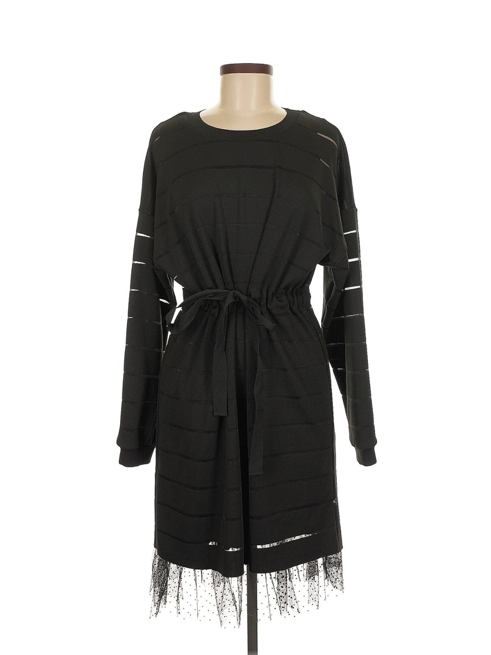 NISSA Black Knit Cutout Dress Tulle Hem Sz 6 Designer
